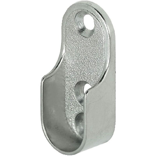 Oval nickel-plated rail hanger bracket with screw holes for mounting