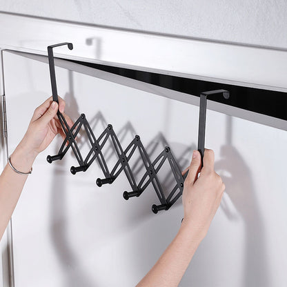 Over Door Hooks Expandable Stainless Steel Clothes Coat Rack for Bedroom Indoor 6 Hangers Black