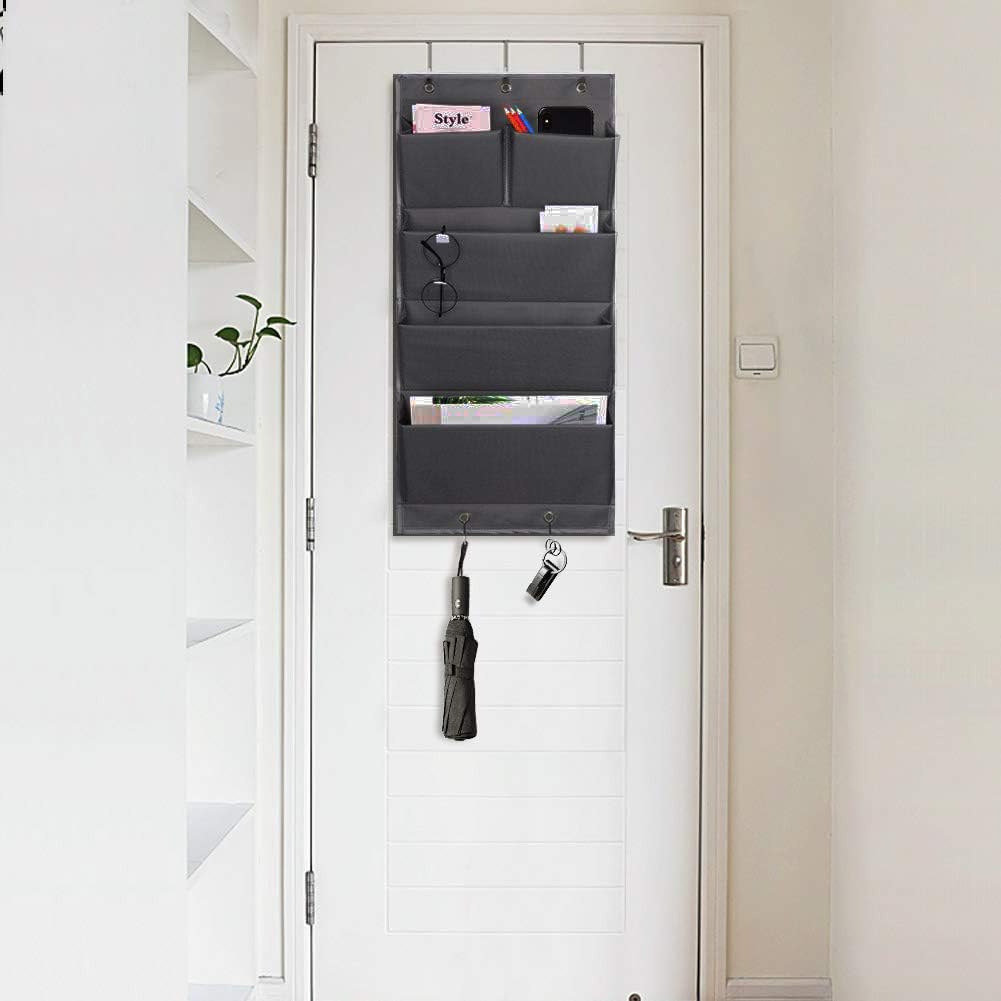 Over Door Organizer 5 Pocket Hanging Storage Bag Grey Wall Mounted Space Saving Organiser