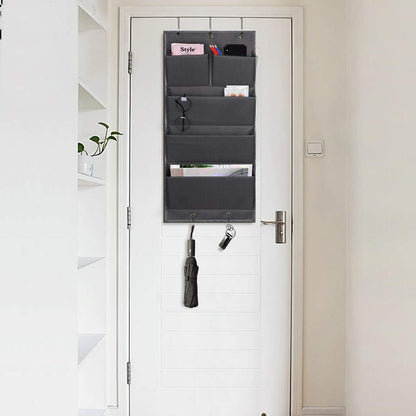 Over Door Organizer 5 Pocket Hanging Storage Bag Grey Wall Mounted Space Saving Organiser