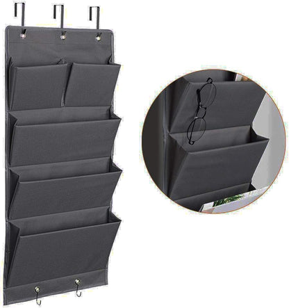 Over Door Organizer 5 Pocket Hanging Storage Bag Grey Wall Mounted Space Saving Organiser