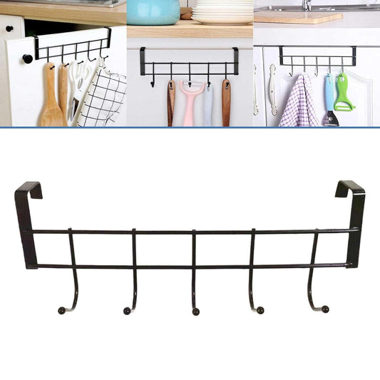 Black over-door coat rack with five hooks
