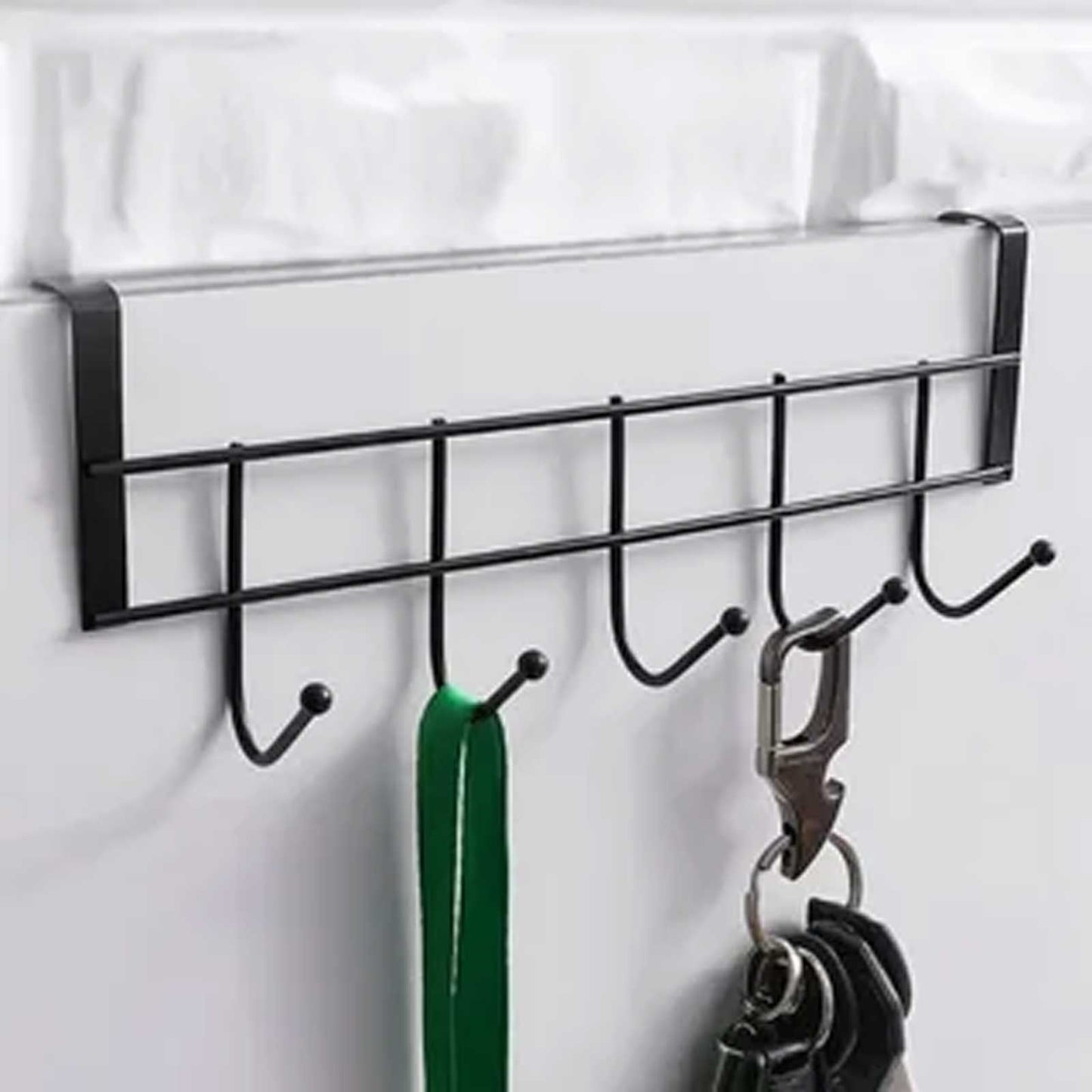 Over The Door Hook for Doors up to 1.4\'\' Thickness, Stainless Steel Over Door Hanger with 5 Hooks, Door Coat Rack for Entryway & Bathroom Hanging Coats, Backpack, Robes, Towels, 1 Pcs, 9.05x3.54 9.05" x 3.54" Black