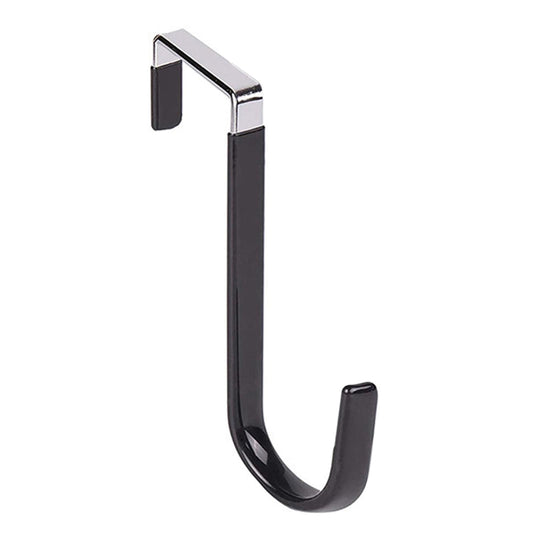 Black over-door hook with chrome top and rubber guard to prevent scratches