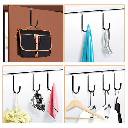 Over The Door Hooks,1 Pack Hangers Hooks with Rubber Prevent Scratches Heavy Duty Organizer for Living Room, Bathroom, Bedroom, Kitchen Hanging Clothes, Towels, Hats, Coats, Bags(Black) Black