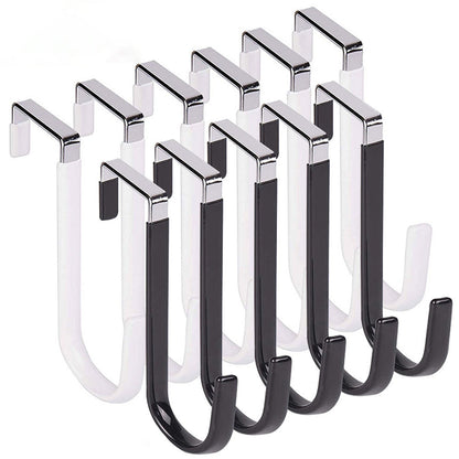 Over The Door Hooks,1 Pack Hangers Hooks with Rubber Prevent Scratches Heavy Duty Organizer for Living Room, Bathroom, Bedroom, Kitchen Hanging Clothes, Towels, Hats, Coats, Bags(Black) Black