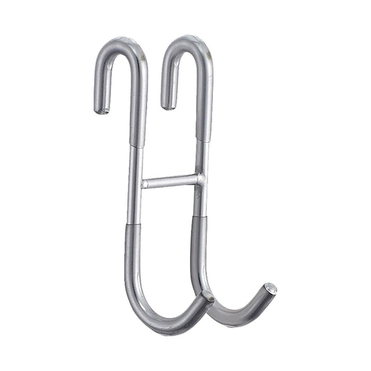 Over-the-door hook set with two U-shaped silver hooks and crossbar support