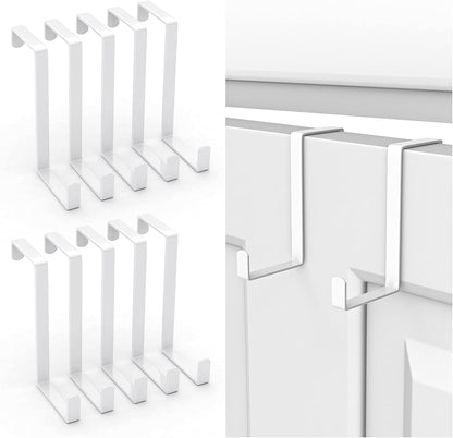 Over The Door Hooks 10 Pack, Z-Shaped Door Hanger Hook Fits The 1 3/8" and 1 3/4" Door Widths, Reversible Metal Door Hooks for Hanging Clothes, Coats, Towels, Shoe Organizers (White)