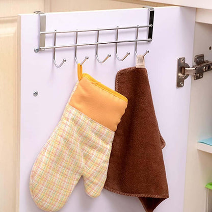 Over The Door Hooks, Door Hanger, Over The Door Towel Rack, Door Coat Towel Hanger Door Coat Rack, No Drilling Metal Hanger with 5 Hooks for Hanging Clothes, Jacket, Hats, 1 Pcs, 9.7x3.5x0.8 17.71" x 11.02" Black