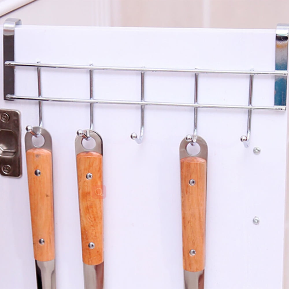 Over The Door Hooks, Door Hanger, Over The Door Towel Rack, Door Coat Towel Hanger Door Coat Rack, No Drilling Metal Hanger with 5 Hooks for Hanging Clothes, Jacket, Hats, 1 Pcs, 9.7x3.5x0.8 17.71" x 11.02" Silver