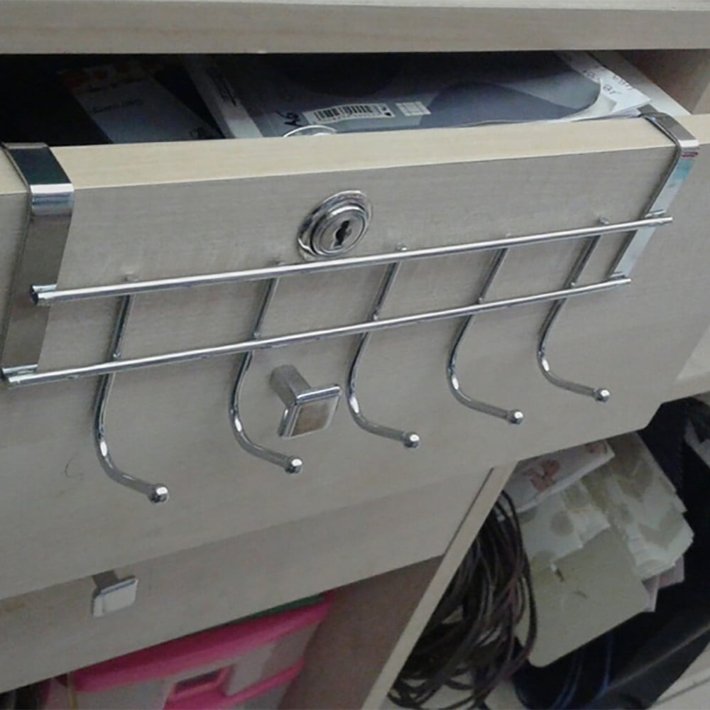 Over The Door Hooks, Door Hanger, Over The Door Towel Rack, Door Coat Towel Hanger Door Coat Rack, No Drilling Metal Hanger with 5 Hooks for Hanging Clothes, Jacket, Hats, 1 Pcs, 9.7x3.5x0.8 17.71" x 11.02" Silver