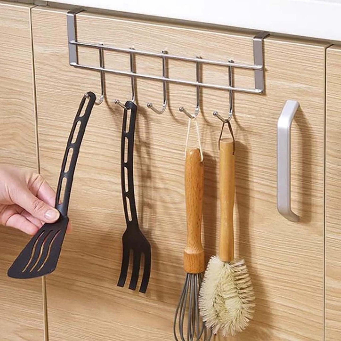 Over The Door Hooks, Door Hanger, Over The Door Towel Rack, Door Coat Towel Hanger Door Coat Rack, No Drilling Metal Hanger with 5 Hooks for Hanging Clothes, Jacket, Hats, 1 Pcs, 9.7x3.5x0.8 9.4" x 3.5" x 0.8" Black
