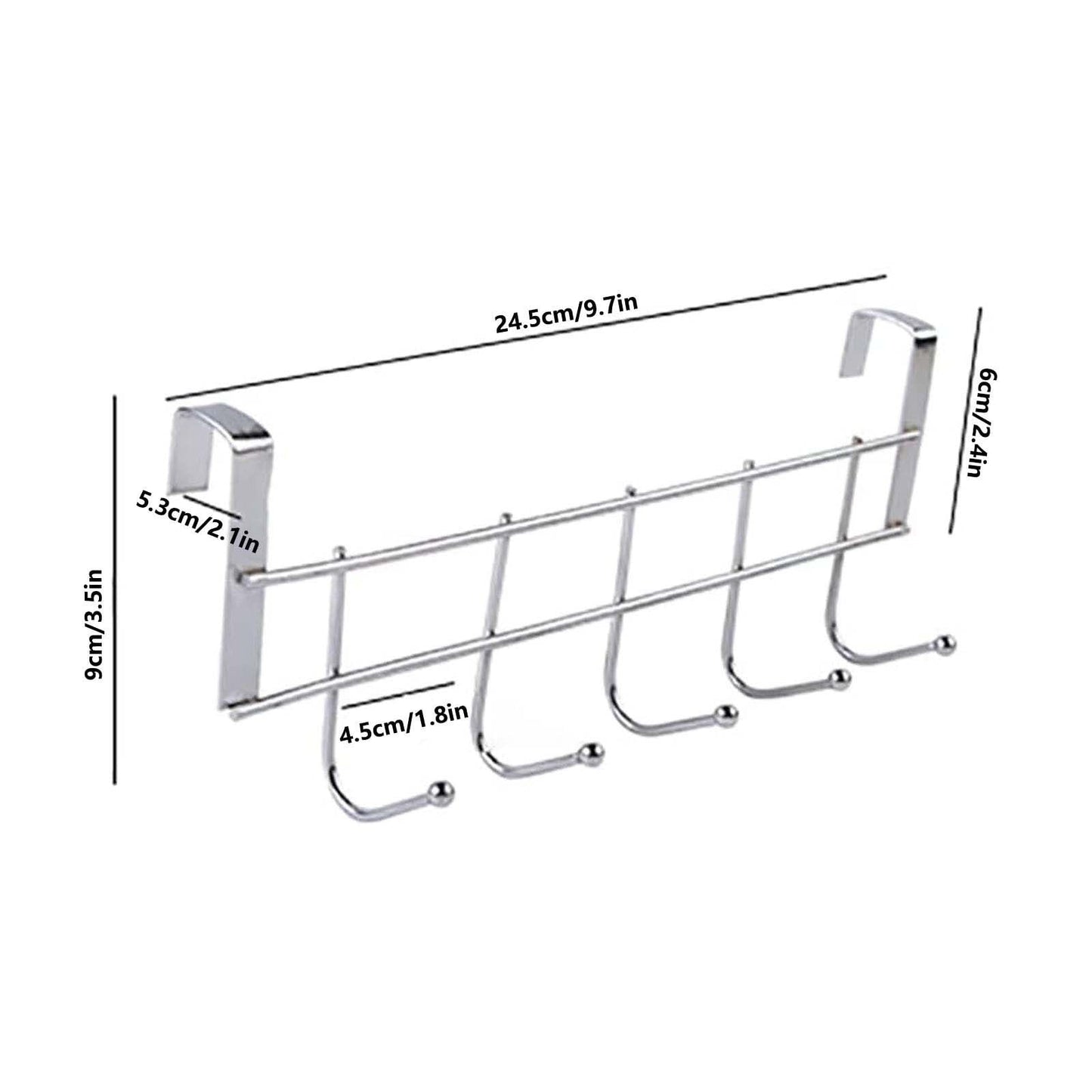 Over The Door Hooks, Door Hanger, Over The Door Towel Rack, Door Coat Towel Hanger Door Coat Rack, No Drilling Metal Hanger with 5 Hooks for Hanging Clothes, Jacket, Hats, 1 Pcs, 9.7x3.5x0.8 9.4" x 3.5" x 1.3" Black