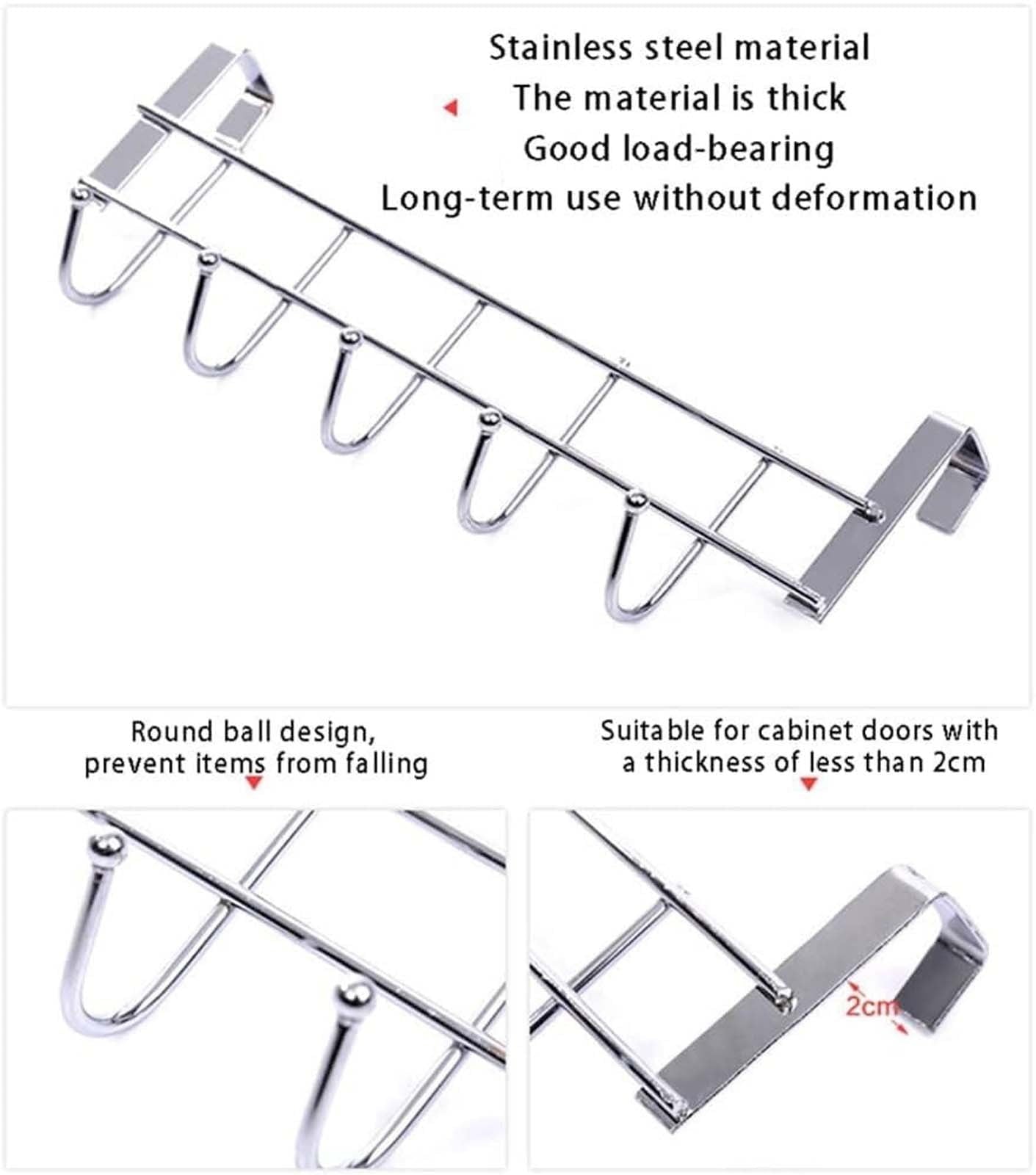 Over The Door Hooks, Door Hanger, Over The Door Towel Rack, Door Coat Towel Hanger Door Coat Rack, No Drilling Metal Hanger with 5 Hooks for Hanging Clothes, Jacket, Hats, 1 Pcs, 9.7x3.5x0.8 9.7" x 3.5" x 0.8" Black