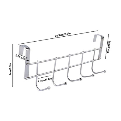 Over The Door Hooks, Door Hanger, Over The Door Towel Rack, Door Coat Towel Hanger Door Coat Rack, No Drilling Metal Hanger with 5 Hooks for Hanging Clothes, Jacket, Hats, 1 Pcs, 9.7x3.5x0.8 9.7" x 3.5" x 0.8" White