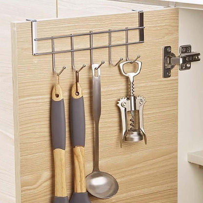 Over The Door Hooks, Door Hanger, Over The Door Towel Rack, Door Coat Towel Hanger Door Coat Rack, No Drilling Metal Hanger with 5 Hooks for Hanging Clothes, Jacket, Hats, 1 Pcs, 9.7x3.5x0.8 9.7" x 3.5" x 1.4" Black