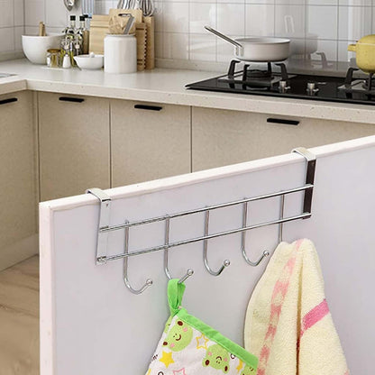 Over The Door Hooks, Door Hanger, Over The Door Towel Rack, Door Coat Towel Hanger Door Coat Rack, No Drilling Metal Hanger with 5 Hooks for Hanging Clothes, Jacket, Hats, 1 Pcs, 9.7x3.5x0.8 9.7" x 3.5" x 2.1" Black