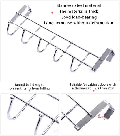 Over The Door Hooks, Door Hanger, Over The Door Towel Rack, Door Coat Towel Hanger Door Coat Rack, No Drilling Metal Hanger with 5 Hooks for Hanging Clothes, Jacket, Hats, 1 Pcs, 9.7x3.5x0.8 9.7" x 3.5" x 2.1" White