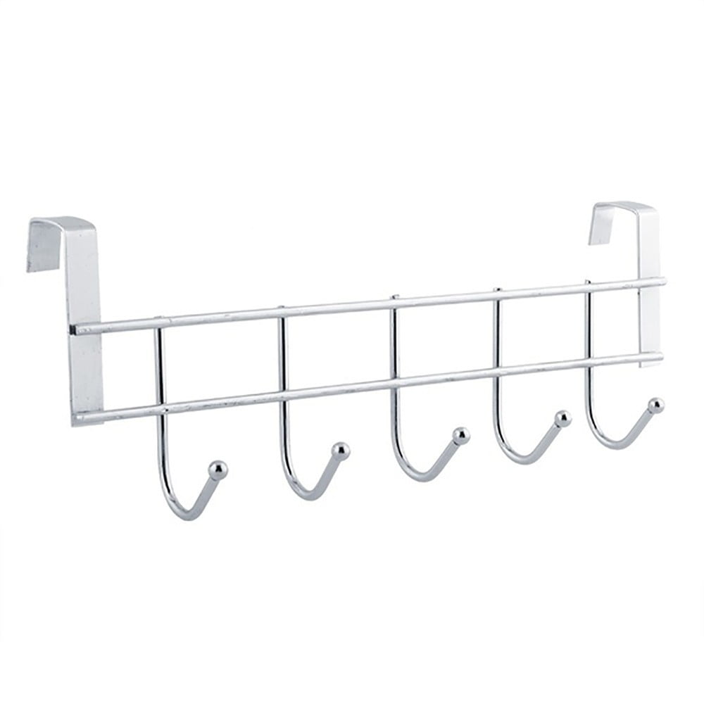 Over The Door Hooks, Door Hanger, Over The Door Towel Rack, Door Coat Towel Hanger Door Coat Rack, No Drilling Metal Hanger with 5 Hooks for Hanging Clothes, Jacket, Hats, 1 Pcs, 9.7x3.5x0.8 9.84" x 3.54" Silver