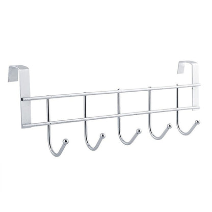 Over The Door Hooks, Door Hanger, Over The Door Towel Rack, Door Coat Towel Hanger Door Coat Rack, No Drilling Metal Hanger with 5 Hooks for Hanging Clothes, Jacket, Hats, 1 Pcs, 9.7x3.5x0.8 9.84" x 3.54" Silver