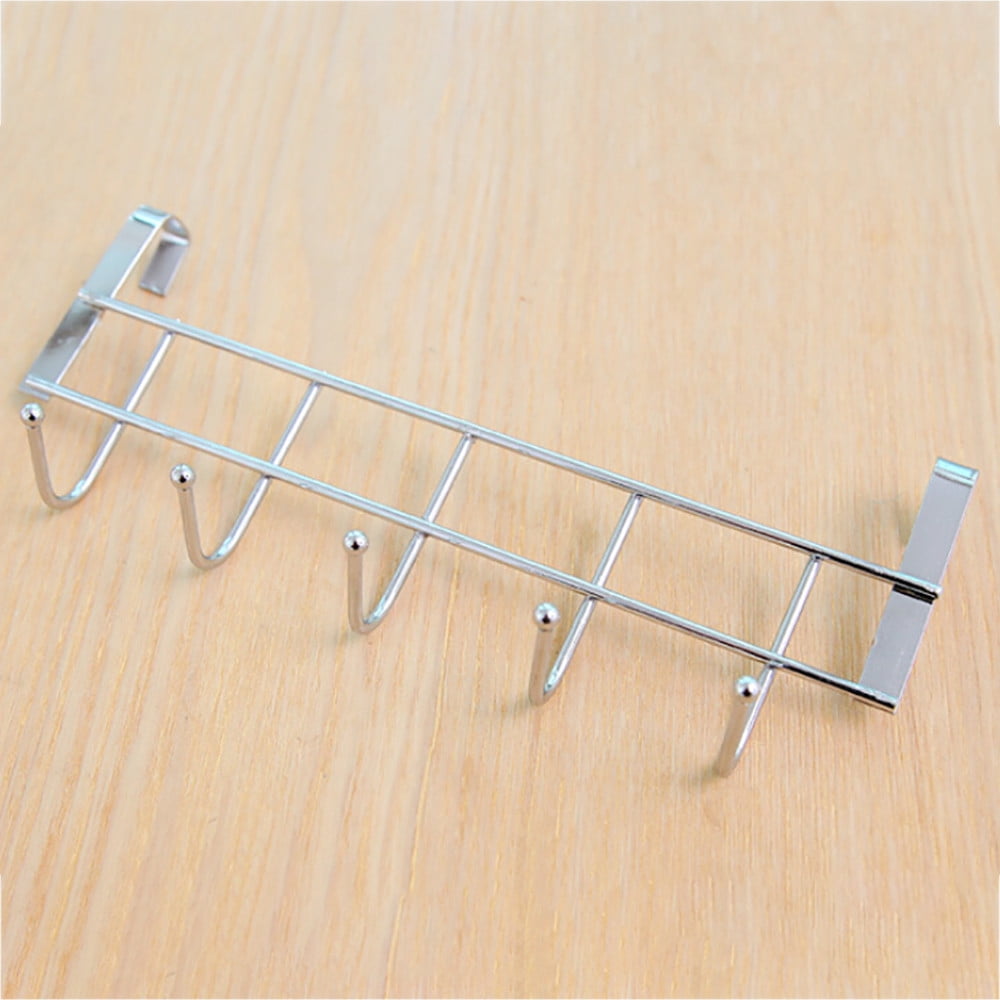 Over The Door Hooks, Door Hanger, Over The Door Towel Rack, Door Coat Towel Hanger Door Coat Rack, No Drilling Metal Hanger with 5 Hooks for Hanging Clothes, Jacket, Hats, 1 Pcs, 9.7x3.5x0.8 9.84" x 3.54" Silver