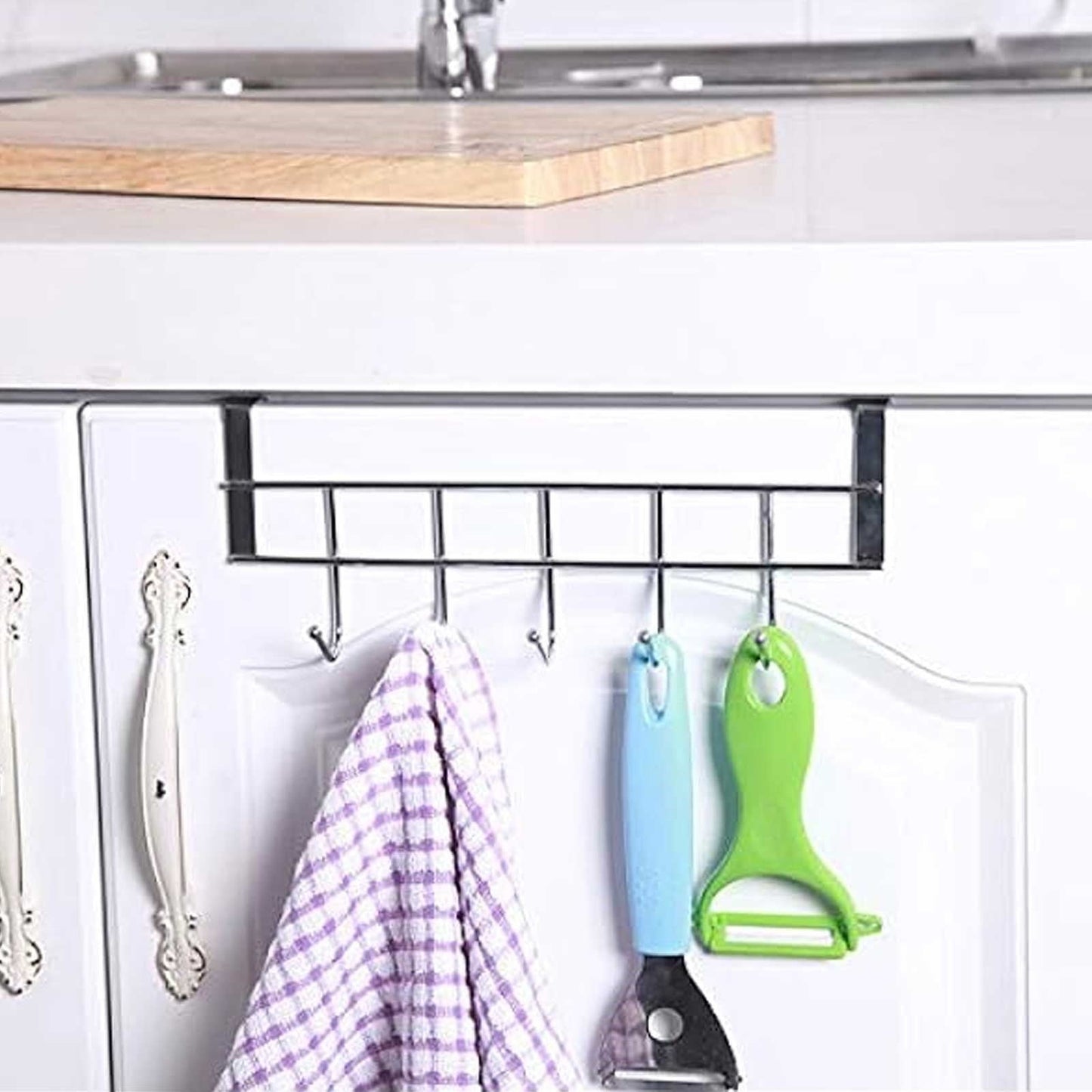 Over The Door Hooks For Hanging, Over The Door Hanger, Over The Door Organizer,Over The Door Towel Rack For Bathroom With 5 Coat Hooks, Bathroom Towel Holder Towels Hanger,Bedroom Door Hooks,(Black) Black-6PCS