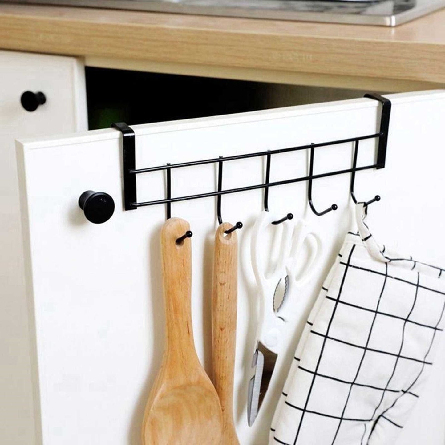 Over The Door Hooks For Hanging, Over The Door Hanger, Over The Door Organizer,Over The Door Towel Rack For Bathroom With 5 Coat Hooks, Bathroom Towel Holder Towels Hanger,Bedroom Door Hooks,(Black) Black-6PCS