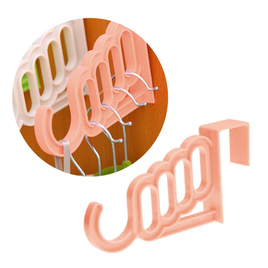 Plastic over-the-door multi-hook hanger rack, peach color with metal hooks