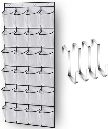 Over The Door Shoe Organizer 24 Large Mesh Pockets, White