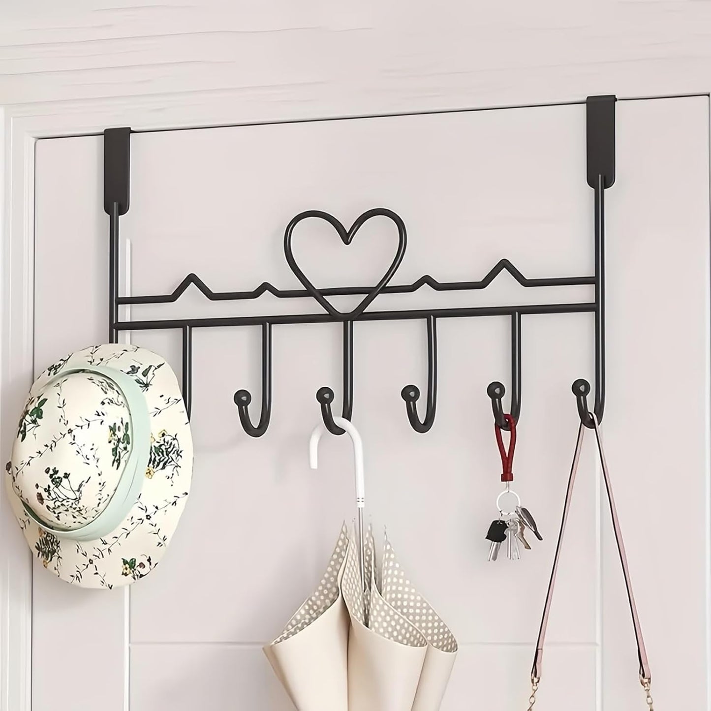 Overdoor Hooks - No-Drill Clothes and Hat Hangers - Door Hooks - Can hang jackets, towels, bags, bathrobes, etc. (2-pack - Black)