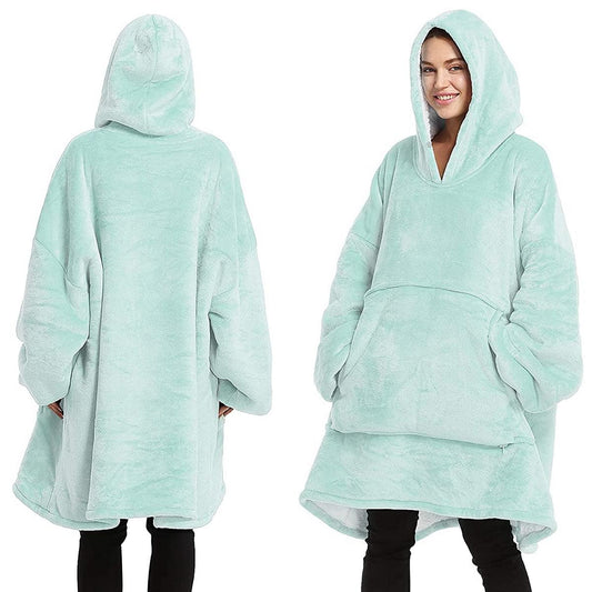 Aqua oversized fleece pullover hoodie with hood and kangaroo pocket