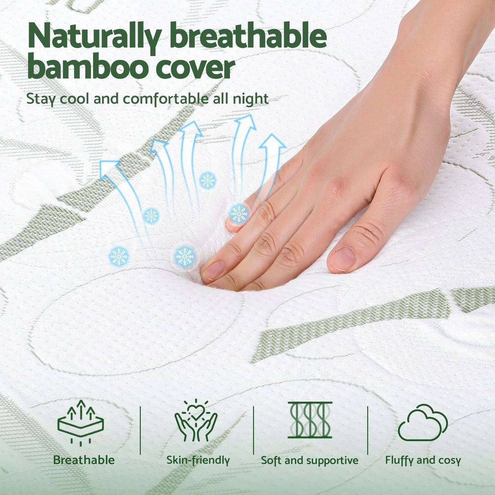 Bamboo cover wedge pillow with white fabric and green stripe pattern