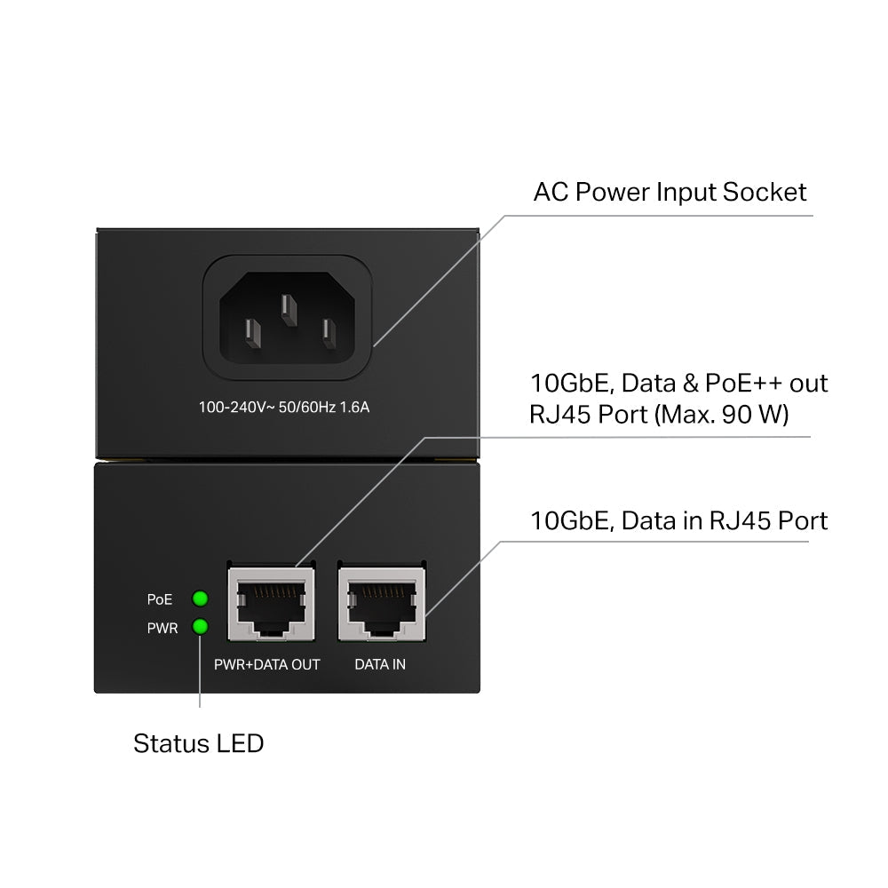 POE380S | Omada 90W PoE++ Injector | 10Gbps IEEE 802.3bt Compliant Power Injector