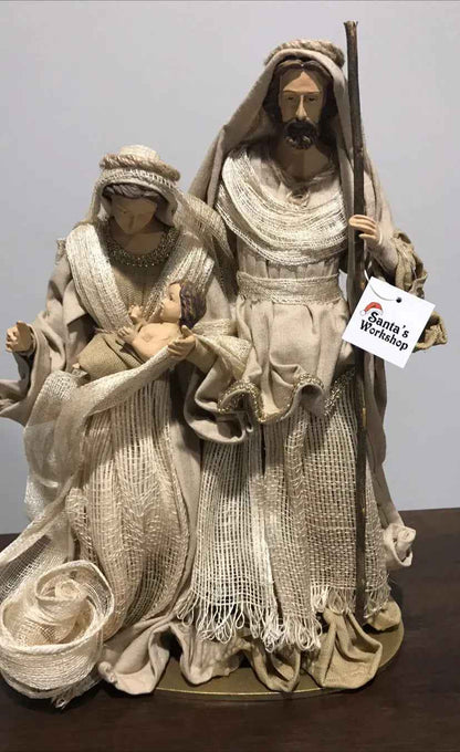 15.5" (40cm) Christmas Ornament – Beige Holy Family Figurine, Religious Nativity Scene Decoration, Christian Home Decor & Holiday Gifts