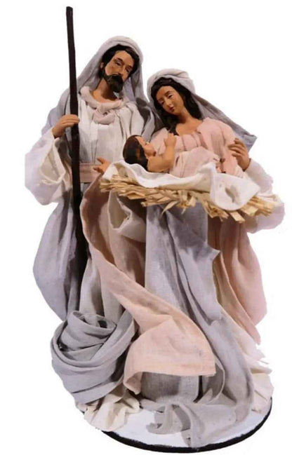 12.5"Beige white Christmas Nativity Ornament Holy Family with manger- 35cm approx