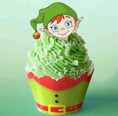 24pcs Christmas Cupcake Toppers Wrappers Party Supplies Favors - Christmas Party Decorations, Santa Claus Snowman Reindeer Christmas Tree Hand Cake Christmas Party Decorations Supplies.