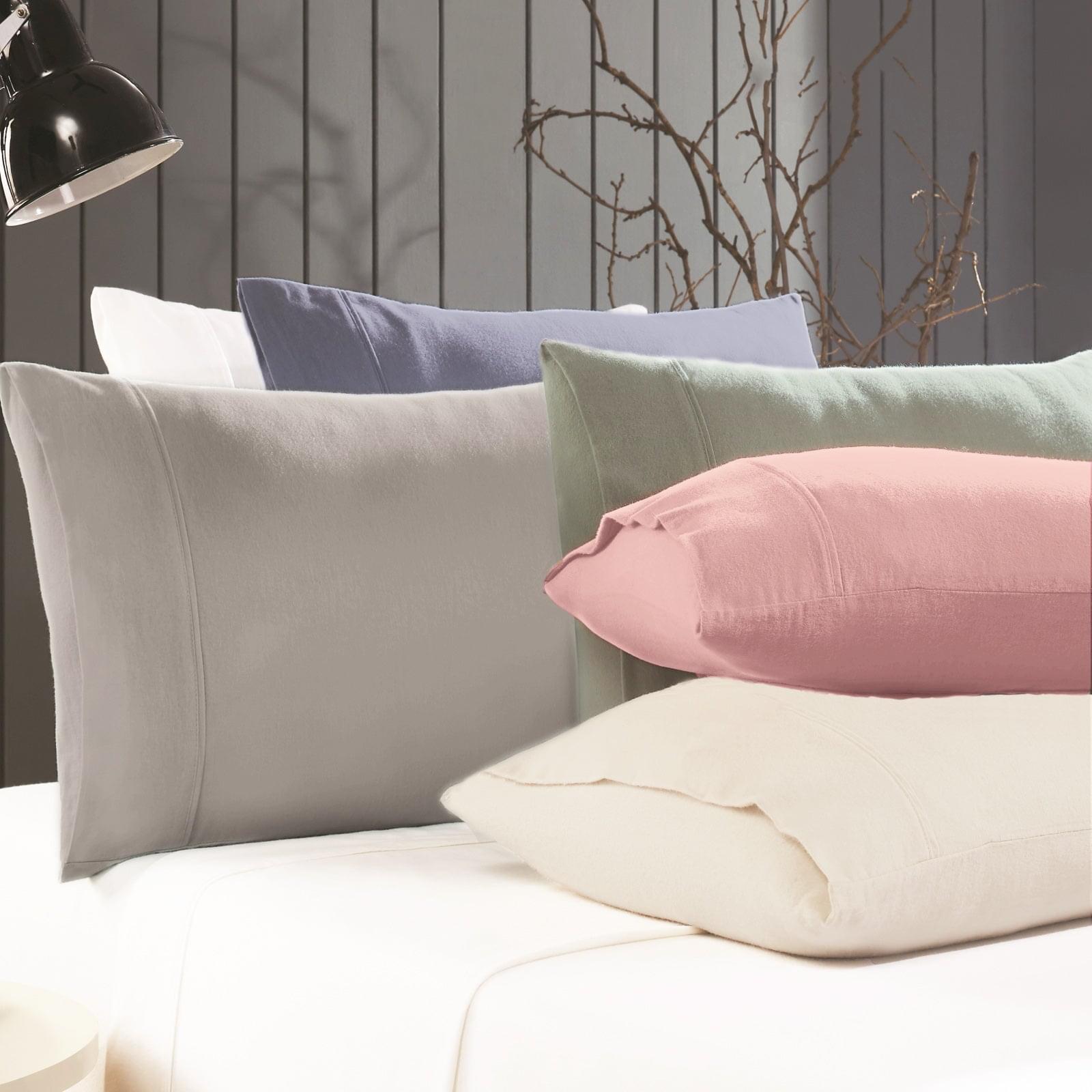 Kids flannelette sheet and pillowcases in light ash grey with cream and pink pillows