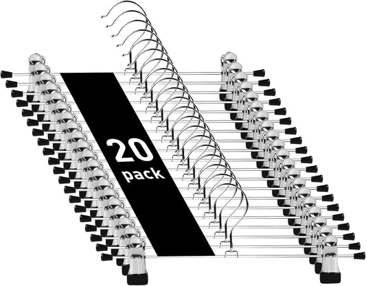 Chrome adjustable trouser hanger set with 20 clip arms and rotating hooks