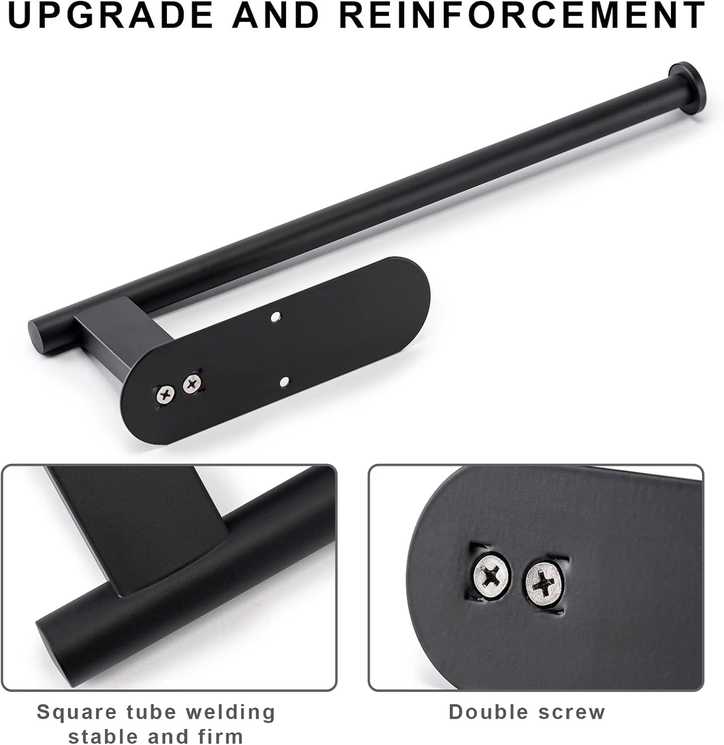Paper Towel Holder, Upgrade SUS304 Stainless Steel Holder Under Cabinet, Bend-Resistant, Self-Adhesive or Drill mounting (Black) Black -