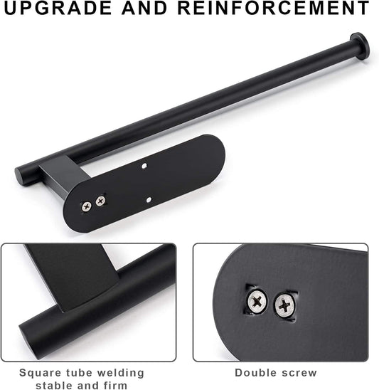Black under-cabinet paper towel holder with bar and end mounting bracket