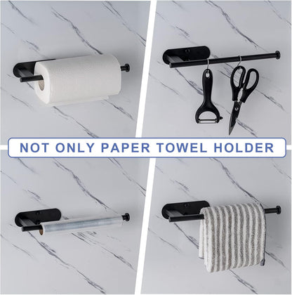 Paper Towel Holder, Upgrade SUS304 Stainless Steel Holder Under Cabinet, Bend-Resistant, Self-Adhesive or Drill mounting (Black) Black -