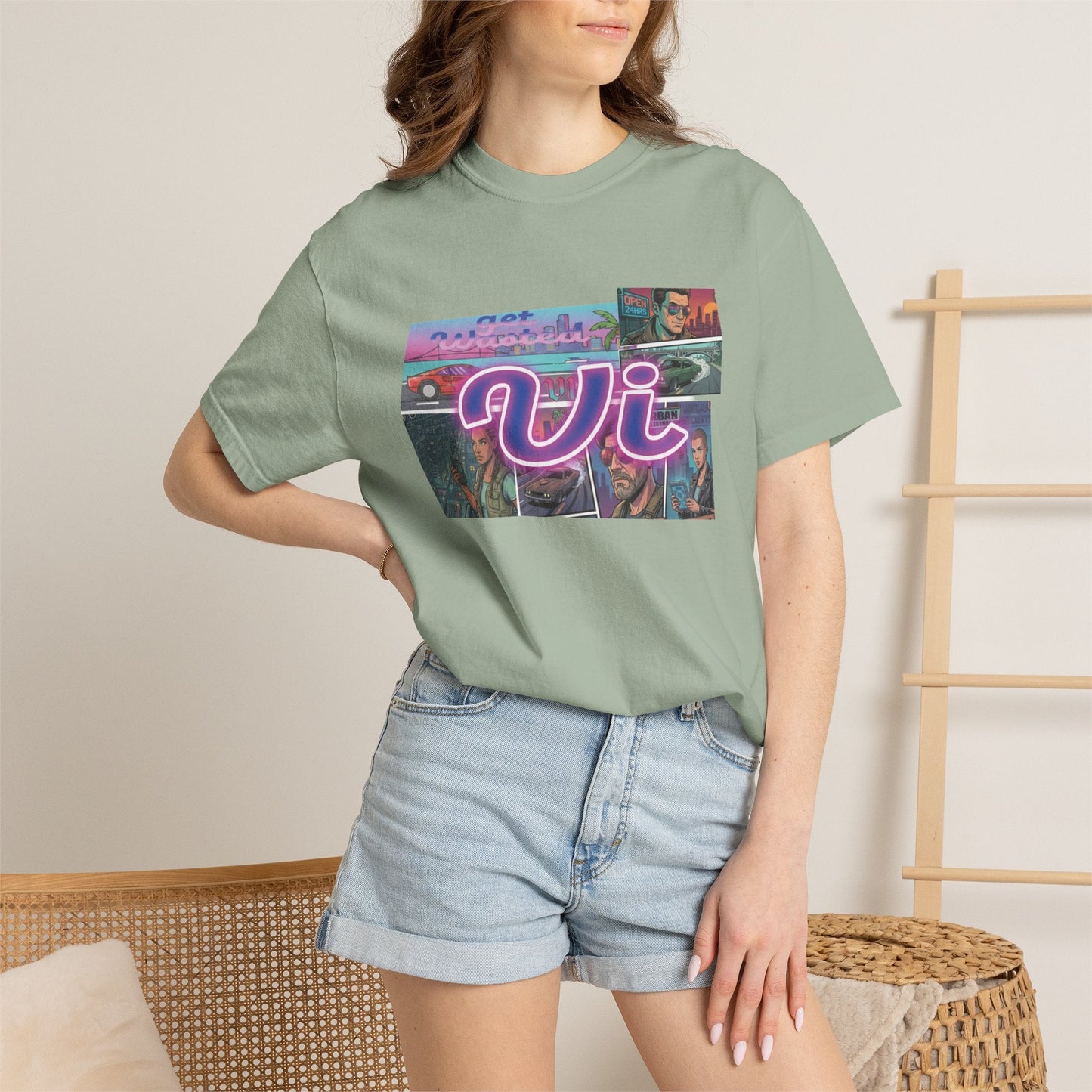 Vice City VI Retro Aesthetic Graphic Tee, Neon Miami Vibes  T-Shirt