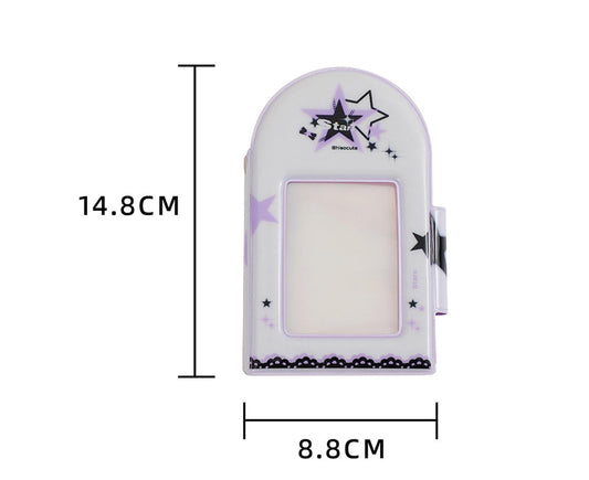 Purple PVC photo album front view with size markings