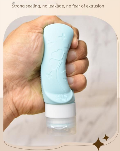 Pink Travel Silicone Refillable Bottle Set – Multi-Functional Soft-Squeeze Dispenser with Built-in Brush (3-Pack)