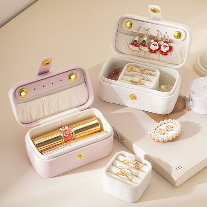Pink Waterproof PU Leather Jewelry Travel Case with Removable Ring Tray, Portable Mini Jewelry Organizer Box for Rings Earrings Necklaces Lipstick