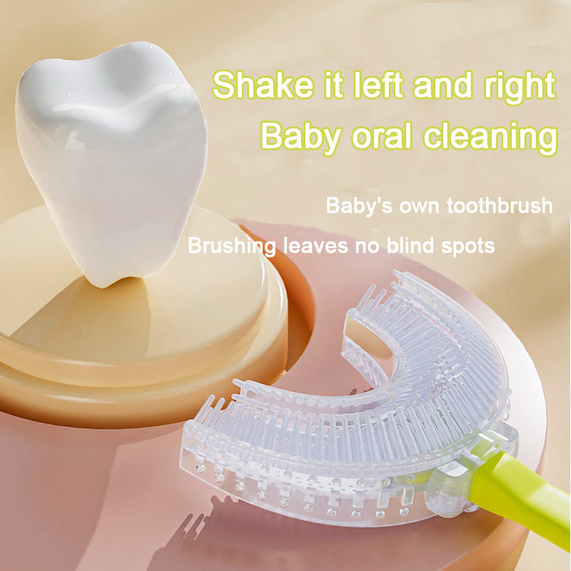 Pink tiger U-Shaped Kids Toothbrush - Food Grade Silicone Manual Toothbrush for 2-12 Year Olds - 360 degree Full Mouth Cleaning Baby Oral Care - Comes with Wall Mount Holder