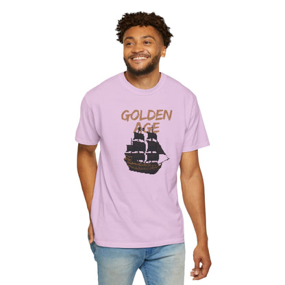 Golden Age Retro Pixel Art Pirate Ship Graphic Tee | Unisex Comfort Colors 1717  Designed By Aprasi