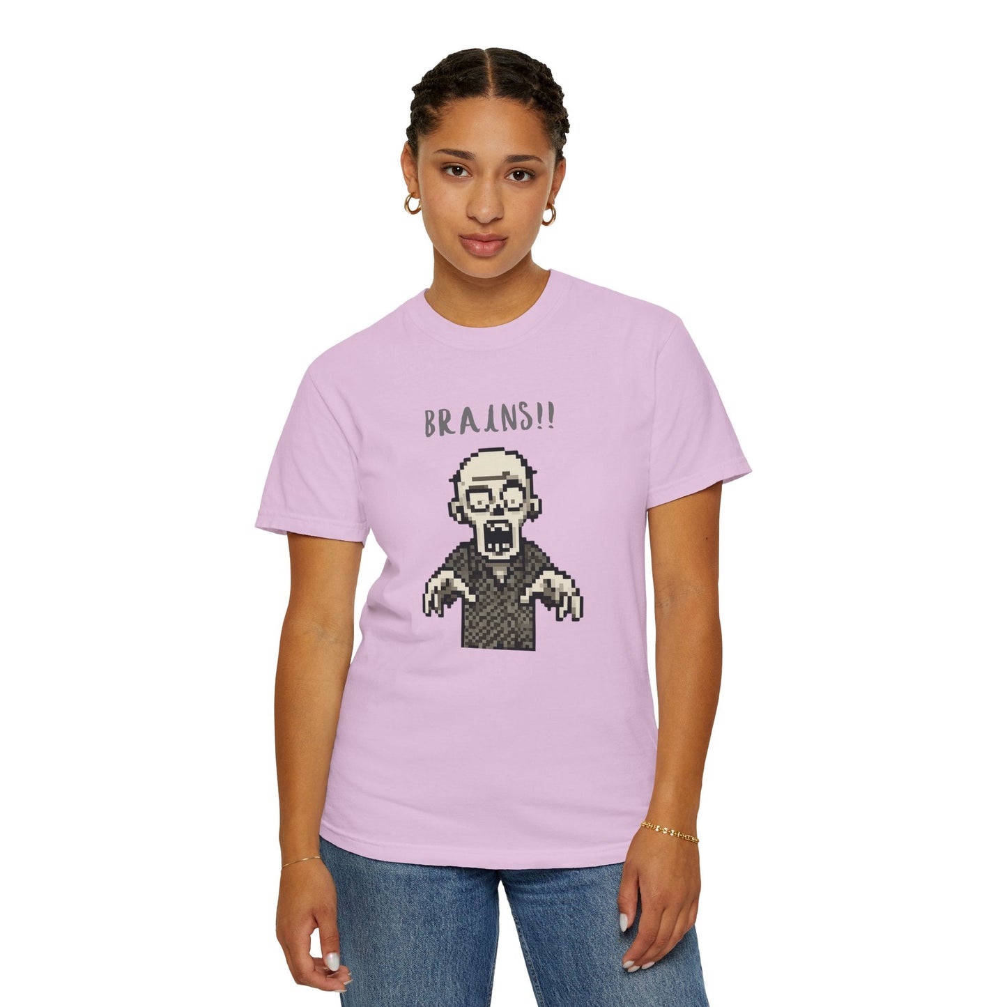 Pixel Zombie 'BRAINS!!' T-Shirt  By Aprasi