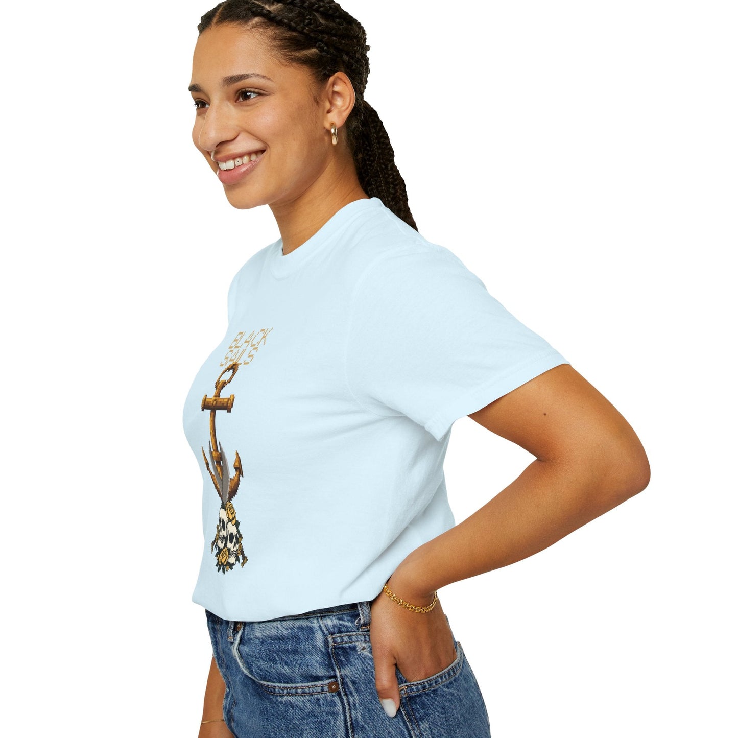 Anchor Skull Pixel Art Graphic Tee - Nautical Skull Printed Unisex T-Shirt | Comfort Colors 1717 Designed By Aprasi