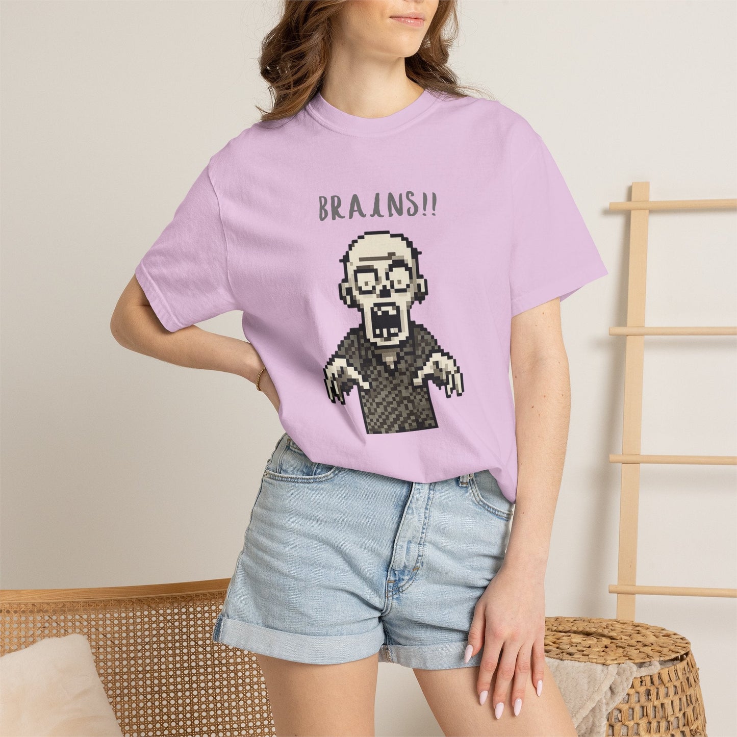 Pixel Zombie 'BRAINS!!' T-Shirt  By Aprasi